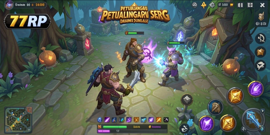Screenshot 77RP menunjukkan aksi seru dalam pertarungan RPG.