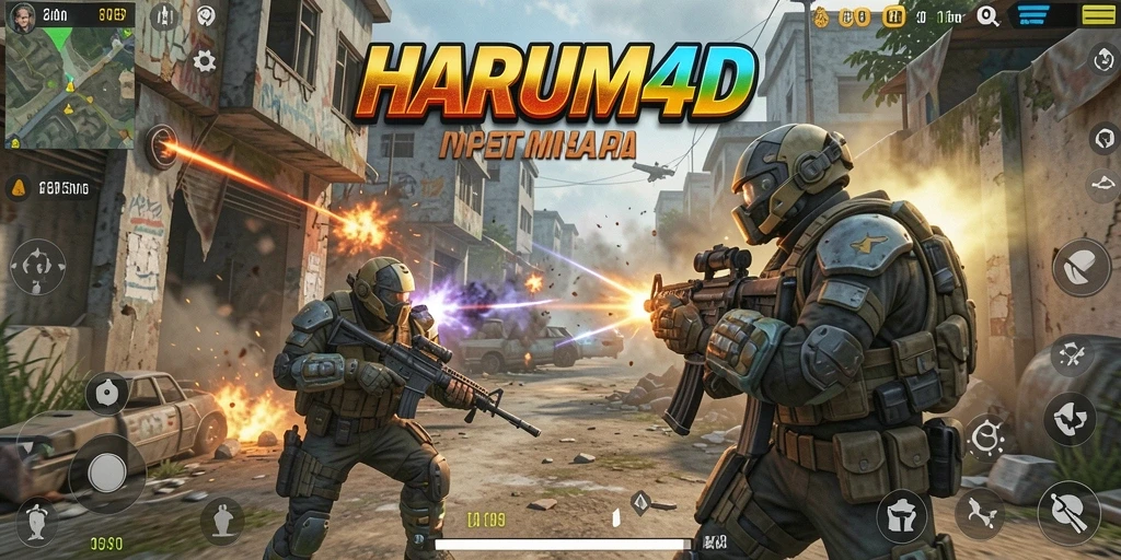 Tangkapan layar gameplay intens dari HARUM4D di mode FPS.